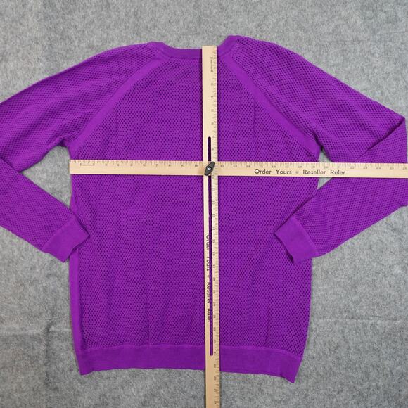 Ralph Lauren Sweater Women Large Active Raglan Sleeve Purple Knit Mesh Crew Neck - Picture 3 of 8